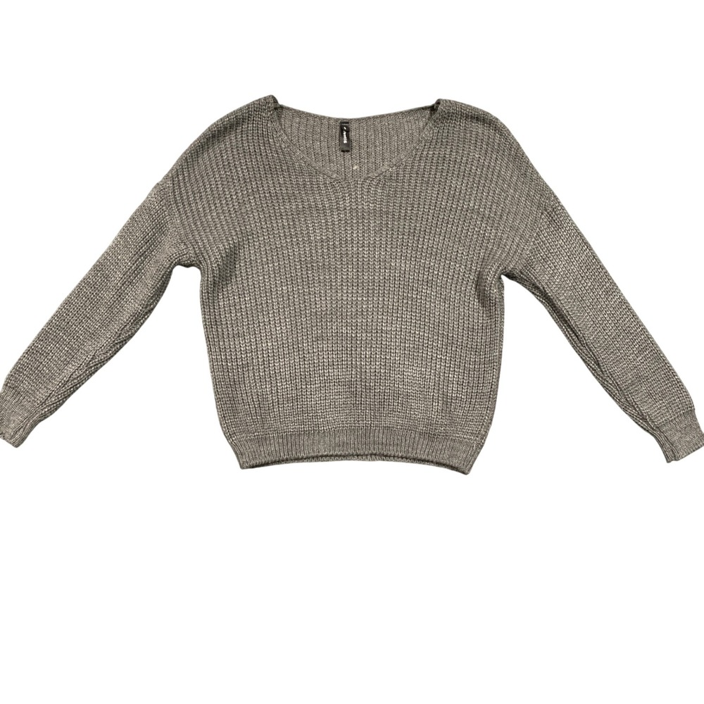 Venti6 Gray Chunky Ribbed V-Neck Sweater Made‎ in Italy Womens Small 92019